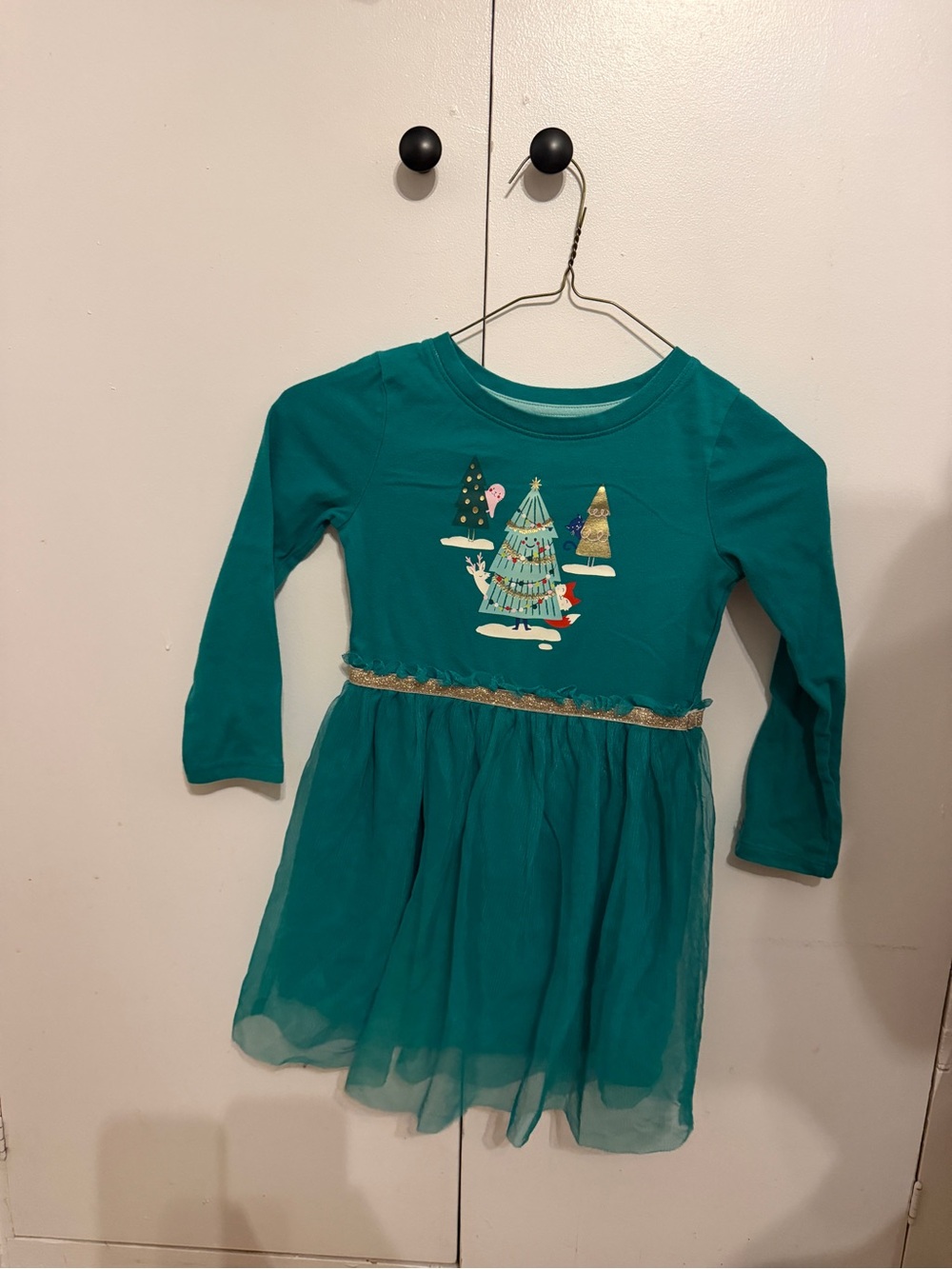 Cat & Jack Teal Long-Sleeve Tulle Dress with Tree Graphic